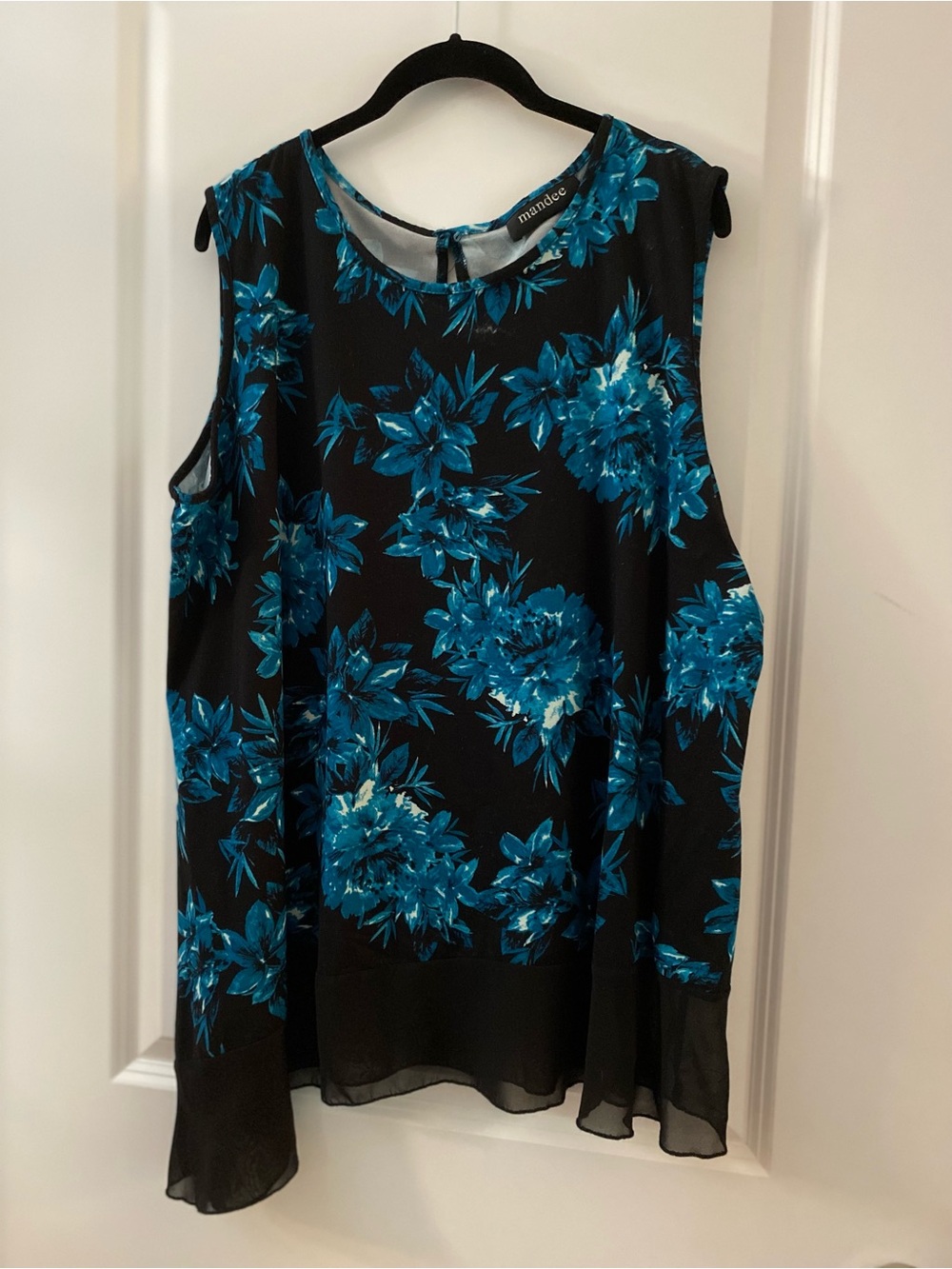 mandee Black Floral Sleeveless Camisole with Teal Flowers